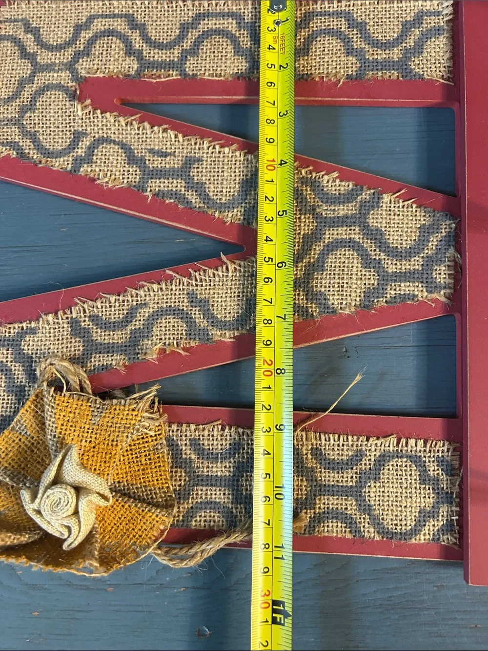 Hand Crafted Red Burlap Letter “M” Wall Hook with Yellow Burlap Flower